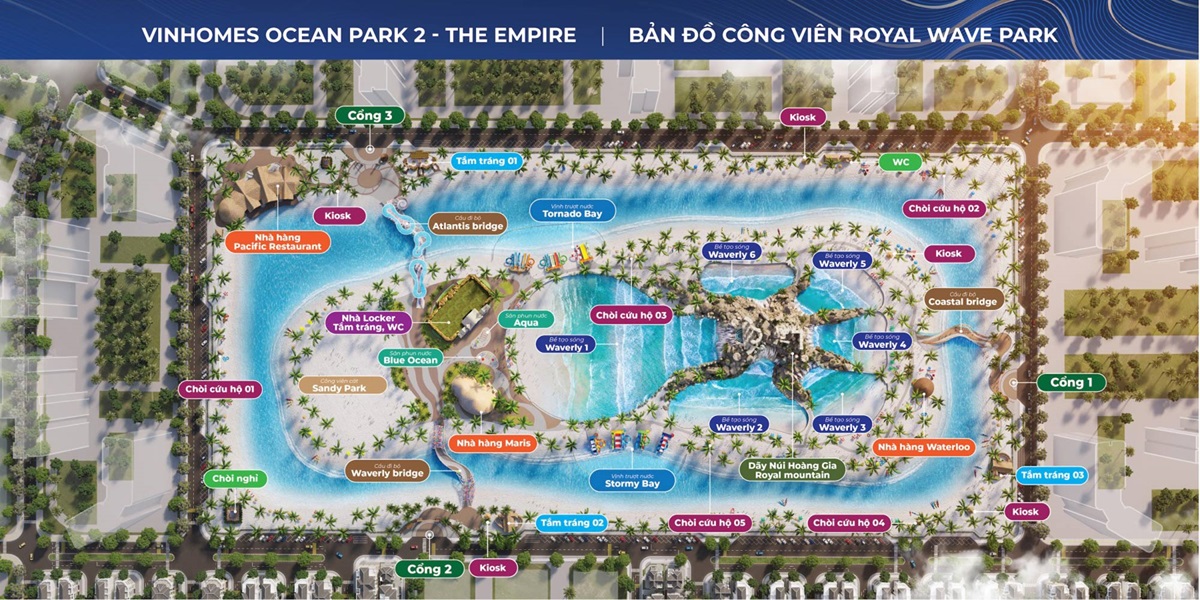 Mặt bằng bố trí tiện ích công viên tạo sóng Royal Wave Park